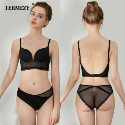 TERMEZY Sexy Lace Underwear High Quality Brief Sets Push Up Brassiere Fashion Bra And Panty Sets New Backless Lingerie For Women