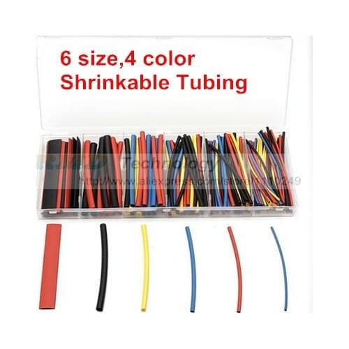 170pcs/lot 6 Sizes 4 Color 100mm Heat Shrink Tubing Kit,Transparent Plastic Box,Shrinkable Tubing