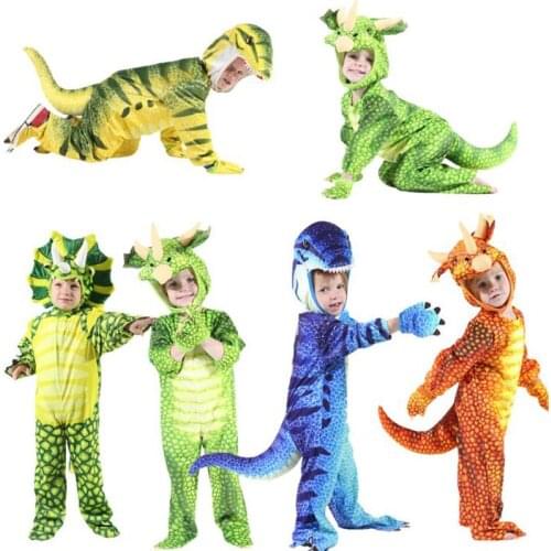 Boys Anime Triceratops Cosplay Costume Carnival T-Rex Dinosaur Costumes Child Jumpsuit Halloween Purim Party Costumes for Kids