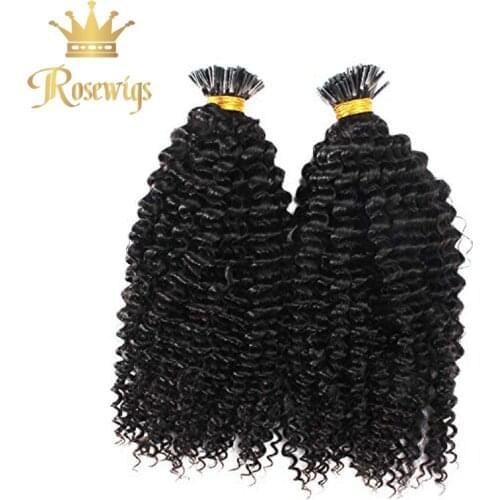 Kinky Curly I Tip 4B 4C Human Hair Extension Yaki Straight Micro Ring Brazilian Virgin Natural Color For Black Women