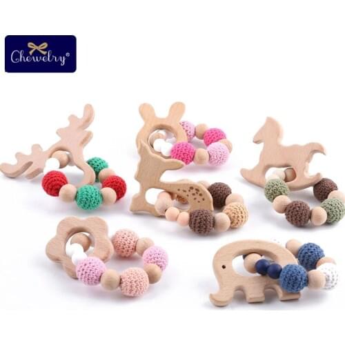 Lets make Wood Teether Bracelet 1pc Food Grade Beech Animal Wooden Sika Deer Crochet Beads DIY Jewelry Teething Accessories Toy