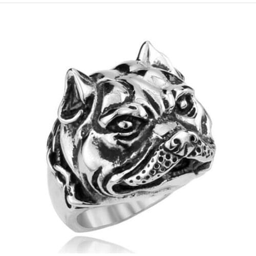 Personality Punk Style Men Steel Animal Dog Rings Rock Roll Titanium Steel Bulldog Jewelry Rings For Biker