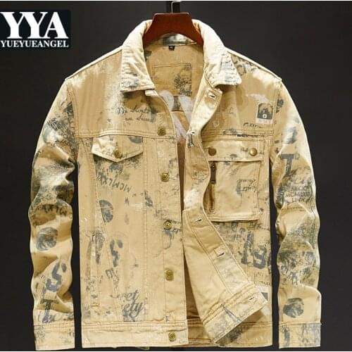 Camouflage Irregular Printed Mens Embroidery Denim Jackets Autumn Korean Plus Size Fashion Casual Slim Fit Male Vintage Coats