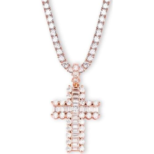 Men Women Baguette pave Cross Pendant Gold Silver Copper Material Iced CZ Cross Pendants Necklace Chain Hip Hop Jewelry Bling
