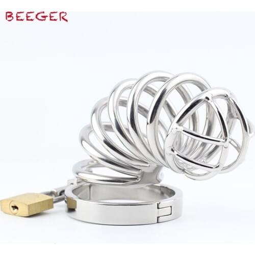 BEEGER Men Penis Chastity Cages, Stainless Steel Chastity Device With Lock locking Adult Fetish Sex Toys