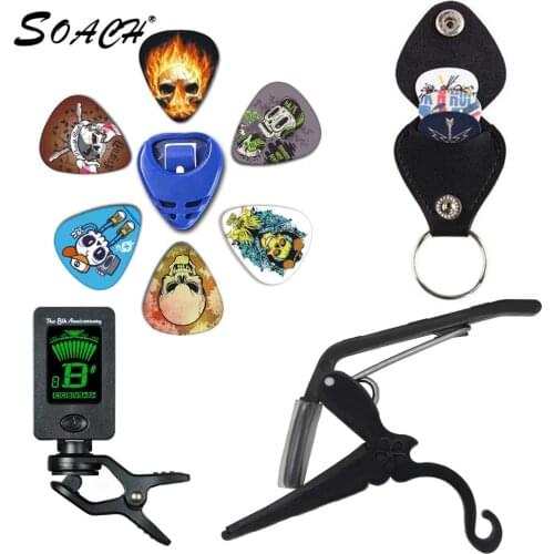 SOACH 2018 NEW Super Value Tool Kit Guitar Tuner + Capo + Plectrum Holder + Key Ring + 6 Colors Picks Guitar Parts Accessories
