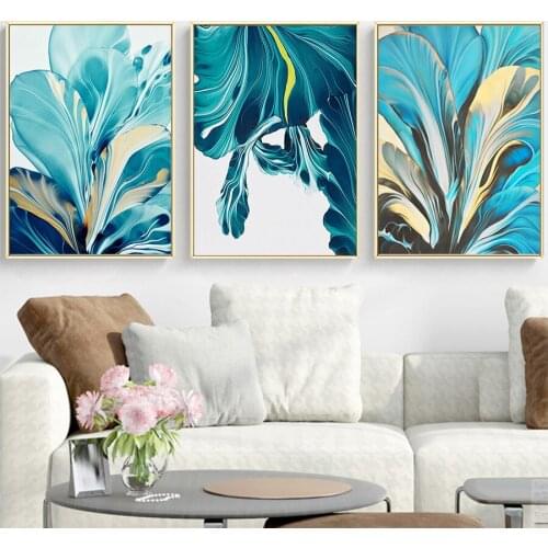 Wall Art Canvas Painting Prints Abstract Blue Gold Foil Poster For Decorative Nordic Art Picture Living Room Kitchen Decorative