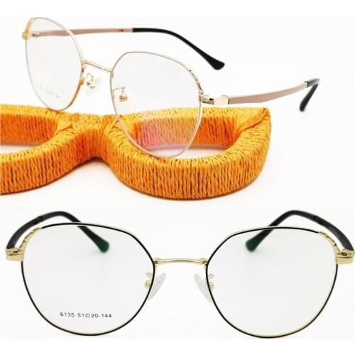 Middle size ladies fashion metal glasses frame TR temple multilateral shape slim prescription vintage eyeglasses for myopia