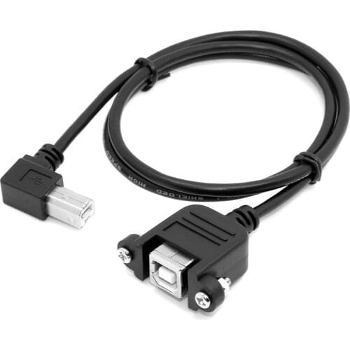 CYSM Right Angled 90 Degree USB B Type Male to Female Extension Cable with Screws for Panel Mount 50cm 100cm