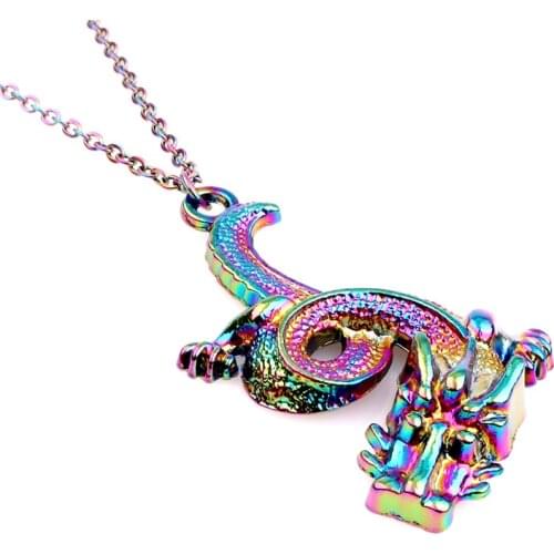 Rainbow Color Pendant Necklace Animal python Zodiac Dragon Choker Charms 50cm Stainless Steel Chain DIY Handmade Jewelry