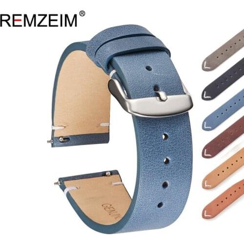 REMZEIM Calfskin 22mm 20mm 18mm Leather Watchbands For Samsung Galaxy Watch 46mm 42mm Active 2 40mm 44mm Band Gear S3 S2 Strap