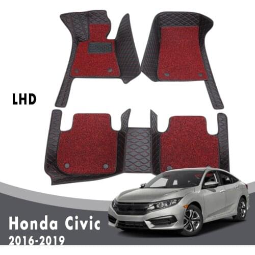Luxury Double Layer Wire Loop Car Floor Mats Carpets For Honda Civic 10th Sedan 2019 2018 2017 2016 Interior Accessories Leather