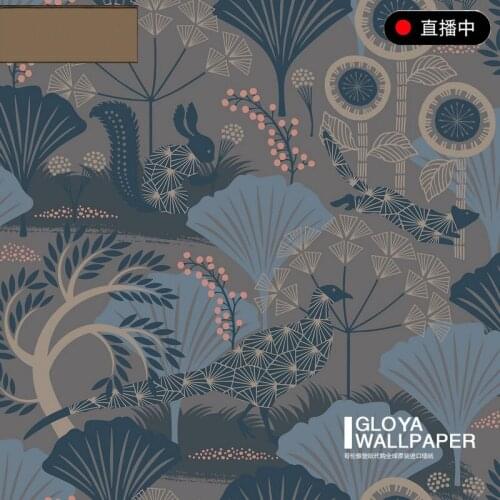 Modern simple Nordic wind TV background wall hand painted plants and animals wallpaper American Hotel Bedroom Restaurant mural