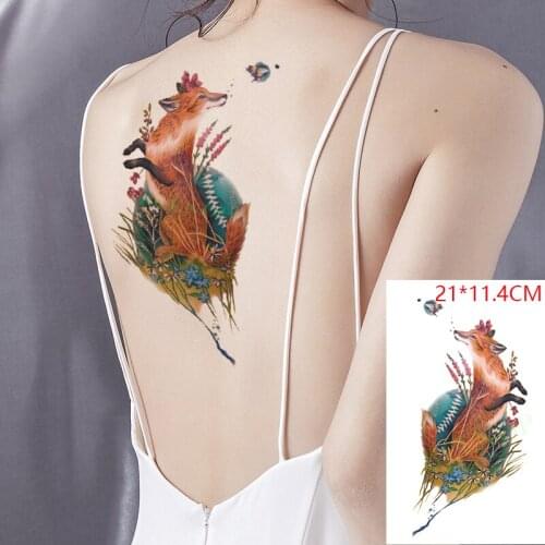 Waterproof Temporary Tattoo Stickers Wolf Fox Flower Back Arm Leg Fake Tatto Flash Tatoo Body Art for Women Men