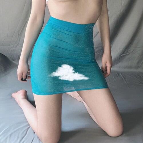Women Mini Transparent Skirts Shiny Glossy Elastic Package Hip Skirts Charming Clubwear Micro Sexy Pencil Skirt