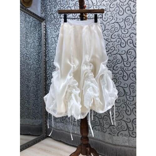 Newest Fashion Skirt 2021 Summer Style Skirts Women Drawstring Deco Mid-Calf Length Casual Beige Black Asymmetrical Skirt Club