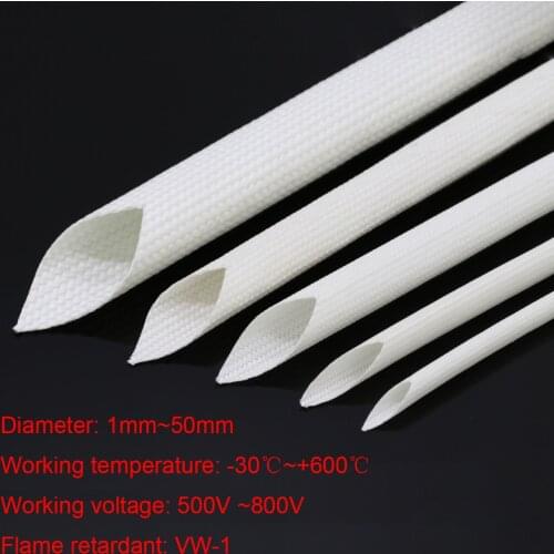 1/2/3/5/10M Diameter 1mm - 50mm White Braided Soft Fiber Tubing Insulation Cable Sleeving Fiberglass Tube 600C High Temperature