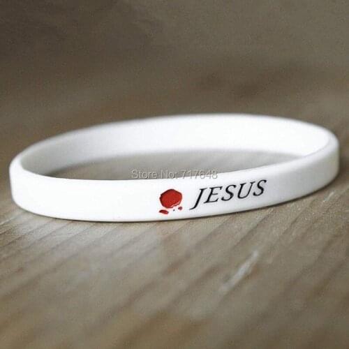 100pcs Jesus white wristband silicone bracelets free shipping by epacket A