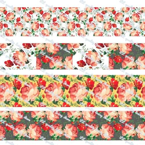 16-75MM Watercolor Flowers printed Grosgrain Ribbon 50 Yards/Roll Tape Clothing Bakery Gift Wrapping Accessory Hairbow Head