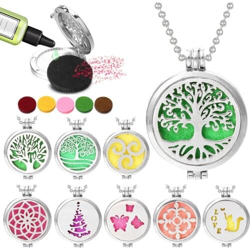 24 Design Tree of Life Aromatherapy Necklace Stainless Steel Open Perfume Locket Essential Oils Diffuser Necklace Aroma Jewelry