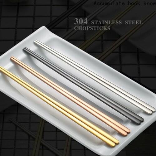 6 pairs Titanium Chinese Chopsticks Silver hashi Black 304 Stainless Steel Sushi Mirror Polish Reusable Food Metal Chop Sticks