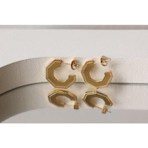 Amaiyllis 18K Gold Simple Flat Hexagon Geometric Earrings Studs Handmade Hoop Earring For Female Jewelry