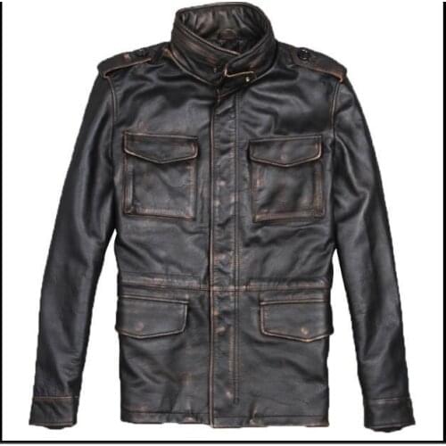 DHL Free shipping.plus size classic men M65 cowskin Jackets mens genuine Leather jacket.business coat.casual vintage