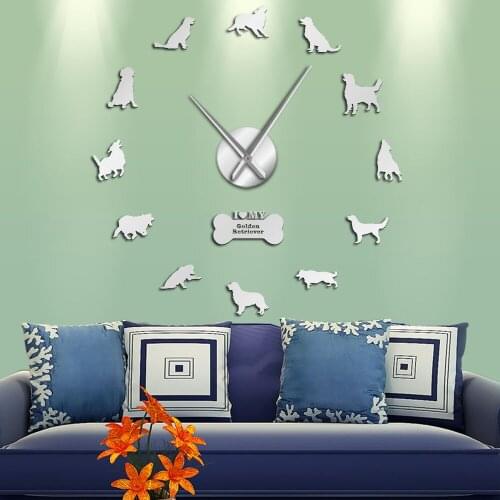 Golden Retriever Dog Silent Quartz DIY Wall Clock Retriever Canine Puppy Pet Self Adhesive Clock Watch Fashion Home Decoration