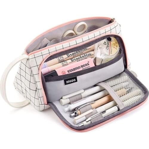 Large Capacity Canvas Pencil Case Korea Simple Retro Style Literary Cute Multifunctional Net Red Stationery Box