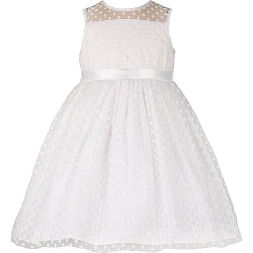 Yatheen Girls Dots White Solid Kids Dress Knee-Length Mutli-Layers Dress Party Dresses
