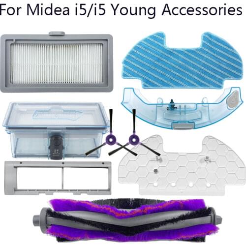 For Midea i5 i5 Young i9 EYE Hepa Filter Roll Side Brush Cover Mop Water Tank Dust Box Hanger Kit sweeping Robot Vacuum Cleaner