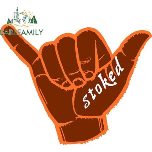 EARLFAMILY 13cm x 10.6cm for Hang Loose Stoked Car Stickers Cartoon Decal Vinyl Car Wrap Sunscreen Laptop Motorcycle Decor