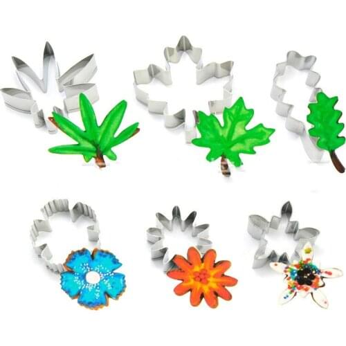 6 Style Autumn Cake Cookie Biscuit Baking Mold,Red Maple Leaf Shaped Cake Decorating Fondant Cutters Tools
