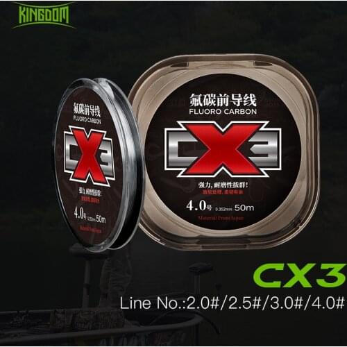 Kingdom CX3 Fluorocarbon Fishing Lines 50m Super Smooth & Stiff Monofilament Leader Carbon Fishing Line Invisible Sinking Line