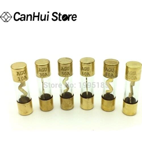 5Pcs 10*38MM Gold Plated Glass AGU Fuse Fuses Pack Car Audio Amp Amplifier 10A 15A 20A 25A 30A 40A 50A 60A 70A 80A 100A Car Fuse