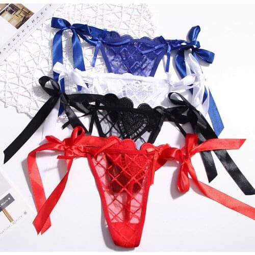 Lace Floral Hollow Out Panties Sexy Women Tie G-string Thongs Lace Floral Sheer Low Waist Underwear Soft Lingerie Ice Silk Brief