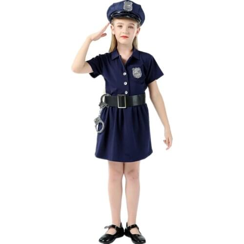 Cute Police Officer Costume Cosplay For Girls Halloween Costume Kids Carnival Party Dress Up Children