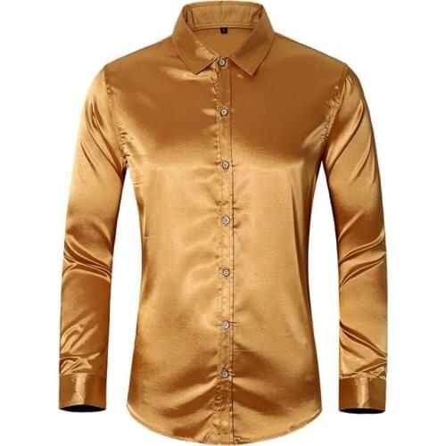 Plus Size 7XL Mens Casual Silk Shirts Solid Wedding Dress Shirts for Male