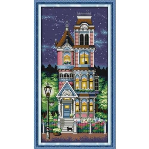 A quiet night cross stitch kit building counted white18ct 14ct 11ct printed embroidery DIY handmade needlework craft tool decor