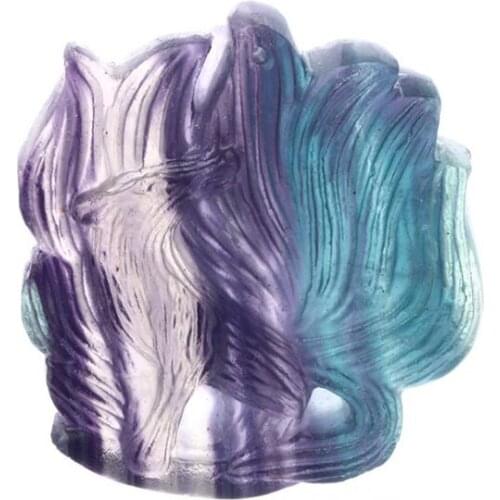 Natural nine-tailed fox fluorite pendant with seven-color crystal fox color necklace pendant accessories DIY