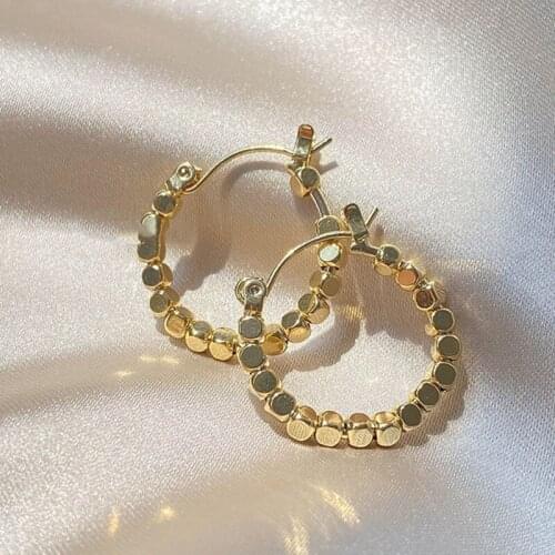 Retro Sequins 2021 New Trendy Hoop Circle earrings Square Beads Metal Earrings Simple Huggie Jewelry for Women Female Gold