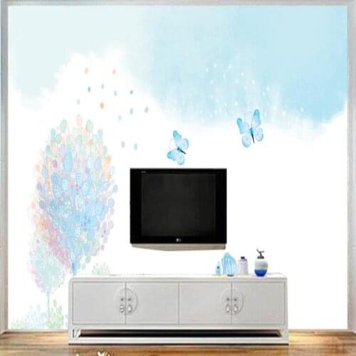 Custom Wallpaper Photo Mural Cute Swim Fish Wallpaper Roll Blue Tree Color Butterfly Wallpapers for Living Room Bedroom