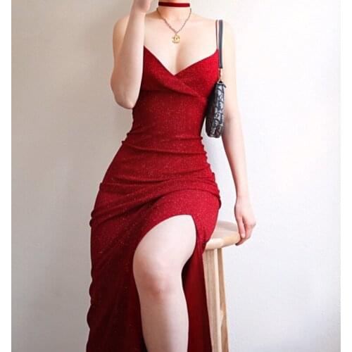 Sexy High Waist Suspender Dress for Women Solid Color Cami Hollow Sleeveless Backless Split Maxi Dress Female Clothing M6186