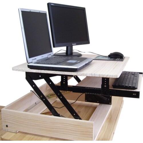 HPSL-2 Natural Wood Height Adjustable Sit/Stand Desk Riser Laptop Desk Notebook With Strechable Keyboard Tray