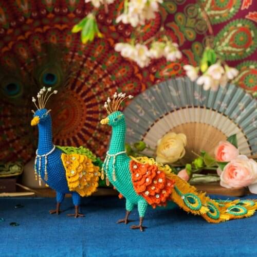 Peacock Ornaments Crochet DIY Materials Bag Handmade Crochet Wool Doll Animal Toys Colorful Home Decoration Gift