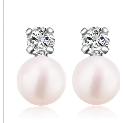 Double Two Ball Asymmetric Pearl Rhinestone Stud Earrings Party Jewelry 925 Sterling Silver Crystal Earrings