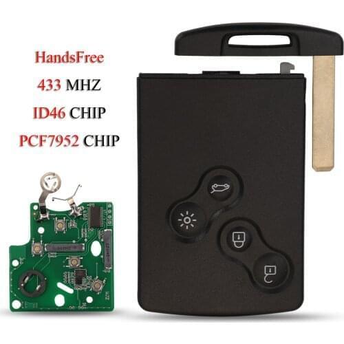 Kutery Keyless-Go Remote Smart Car Key For Renault Megane 3 Laguna 3 Scenic 4Buttons 434MHz ID46 PCF7952 Chip HandsFree