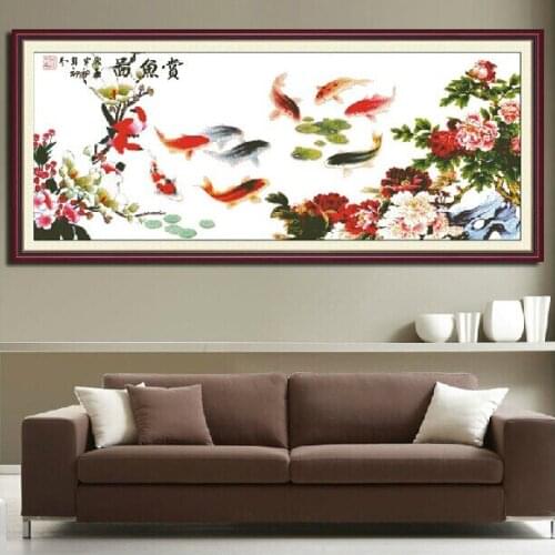 Embroidery Package High Quality 100% Precise Printing Cross Stitch Kits 11CT Fish Accumulate 160cmX68cm Free shipping