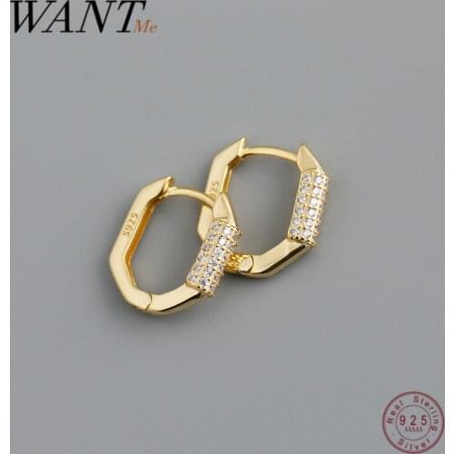 WANTME Real 925 Sterling Silver Luxury Pave Zircon Geometric Ear Buckle for Women Fashion Charming Party Wedding Earring Jewelry