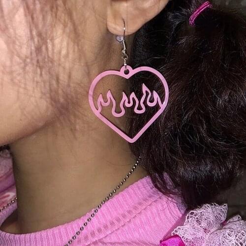 1 Pair Funny Igrils Flame Heart Drop Earrings for Women Punk Cool Gift Hollow Fashion Female Ears Fine Jewelry Dangle Earring